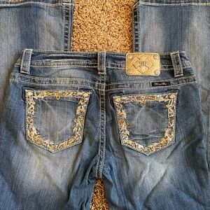 Miss Me Blue Jeans with Gold Embellishments